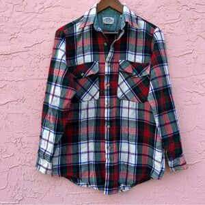 Vintage Fieldmaster Plaid Button Up Shirt Hong Kong Acrylic Green Size M Tall